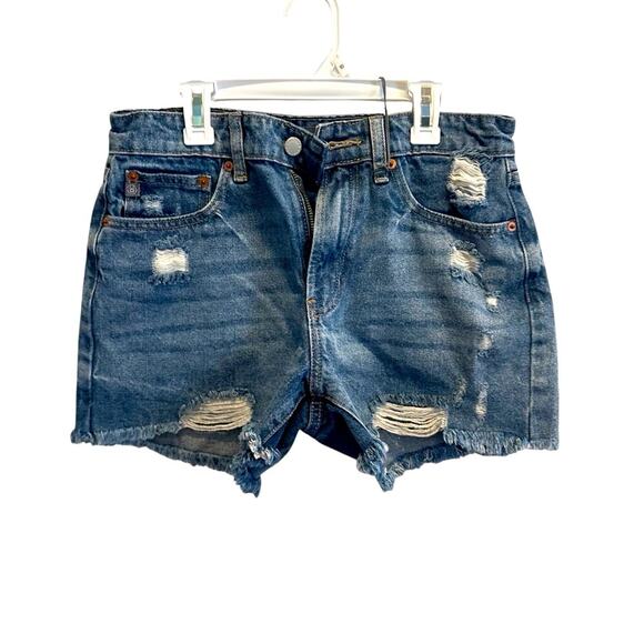 NWT JustUSA Denim Jean shorts Blue Distressed Summer MEDIUM 100% Cotton - Picture 1 of 15